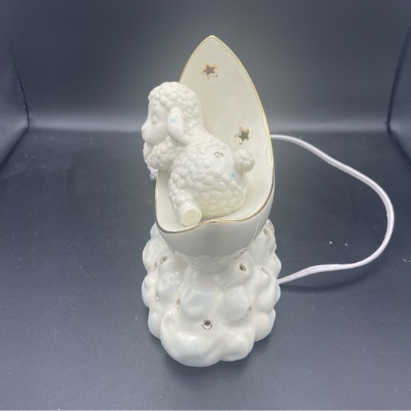 Lenox lazy lambs lamp porcelain sculpture moon and stars baby room nightlight - Picture 7 of 10